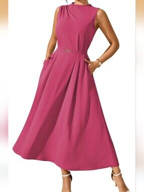 NWT Womens Pink Queen Midi Sleeveless A Line Empire Waist Dress